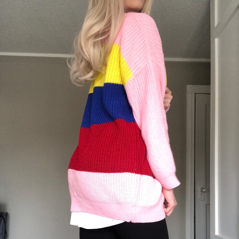 Chunky Knit Oversized Bright Rainbow Cardigan